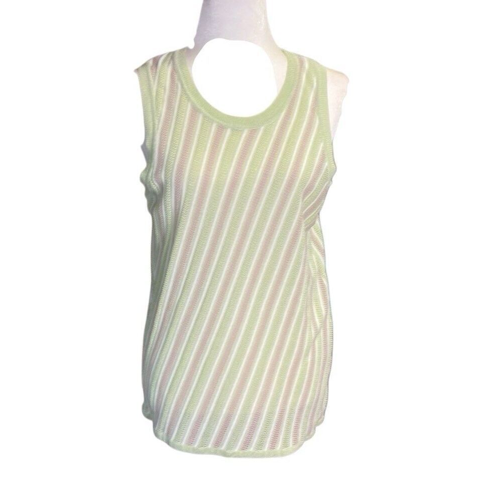 Saunders Collective Women Green & Pink Sleeveless Knit Sweater Tank Top Size XL